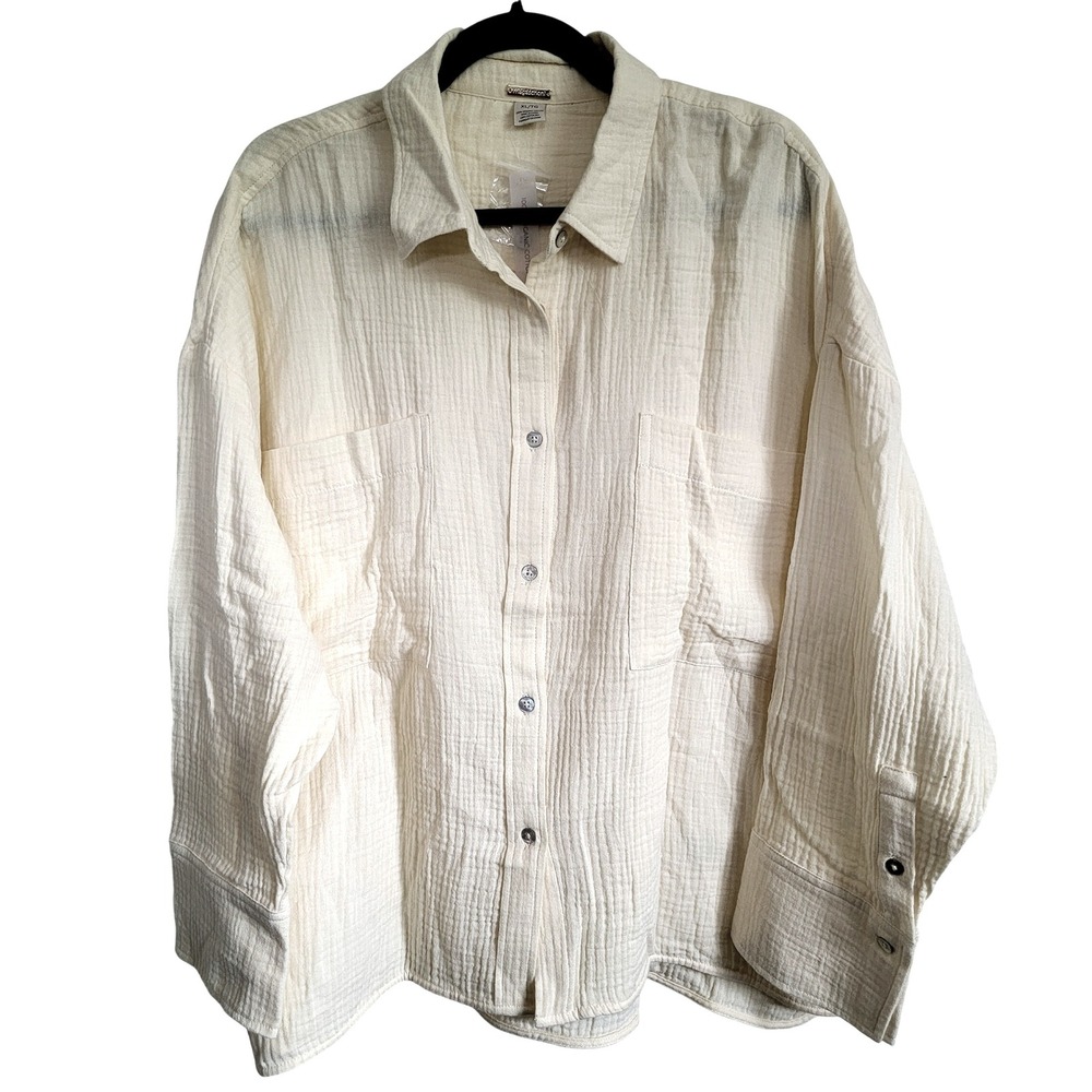 Magaschoni Organic Cotton Button‎ Down Shirt XL Pastel Yellow Oversized NWT $149